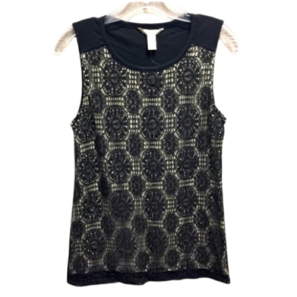 Banana Republic Black & Tan Crochet Lace Tank Top